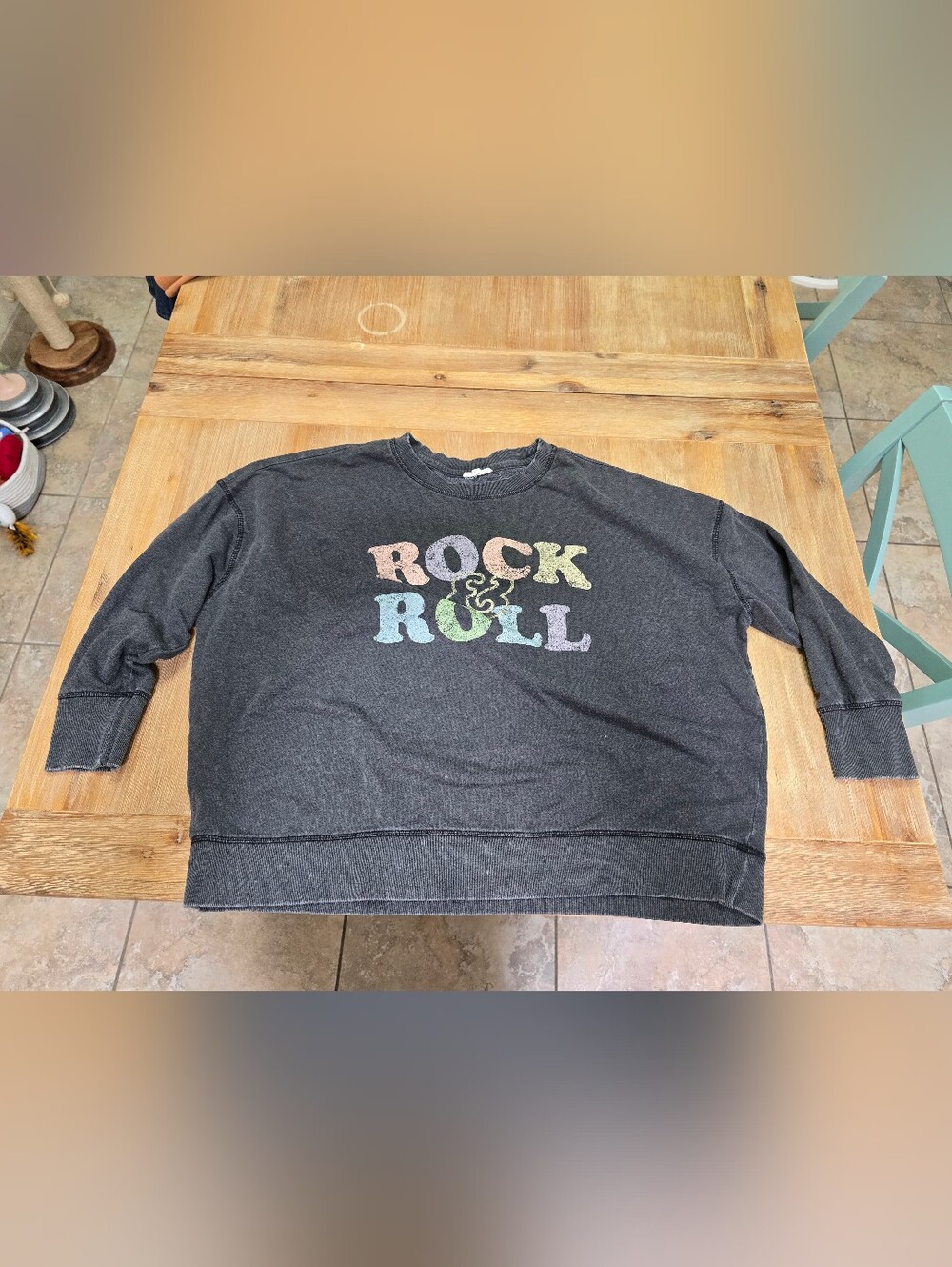Maurices Black Crewneck Sweatshirt with Multicolor 'Rock & Roll' Graphic